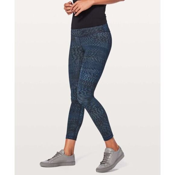 LULULEMON Wunder Under Hi-Rise 7/8 Tight Sz 4 Linear Flux Battleship Multi - Picture 3 of 8